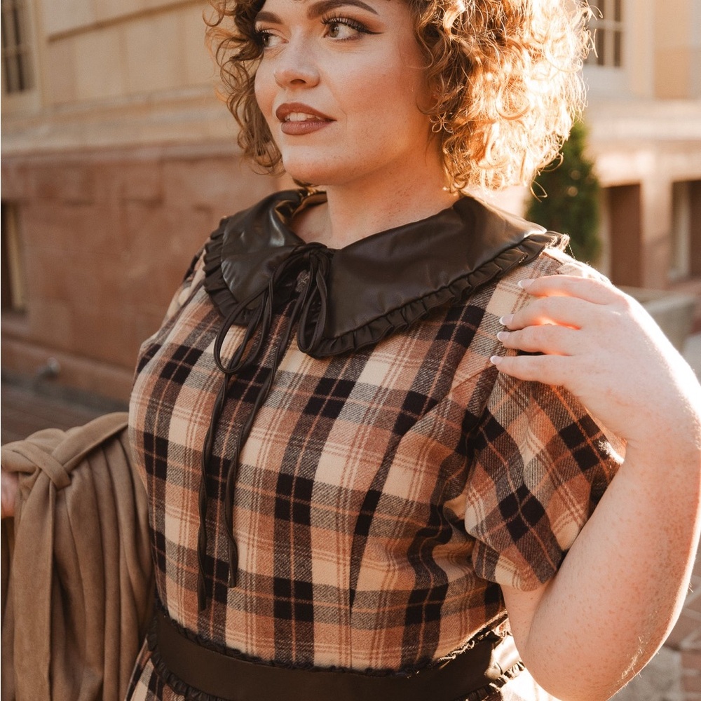 NEW Ivy City Co Celine Dress Plaid with faux leather accents - Picture 4 of 6